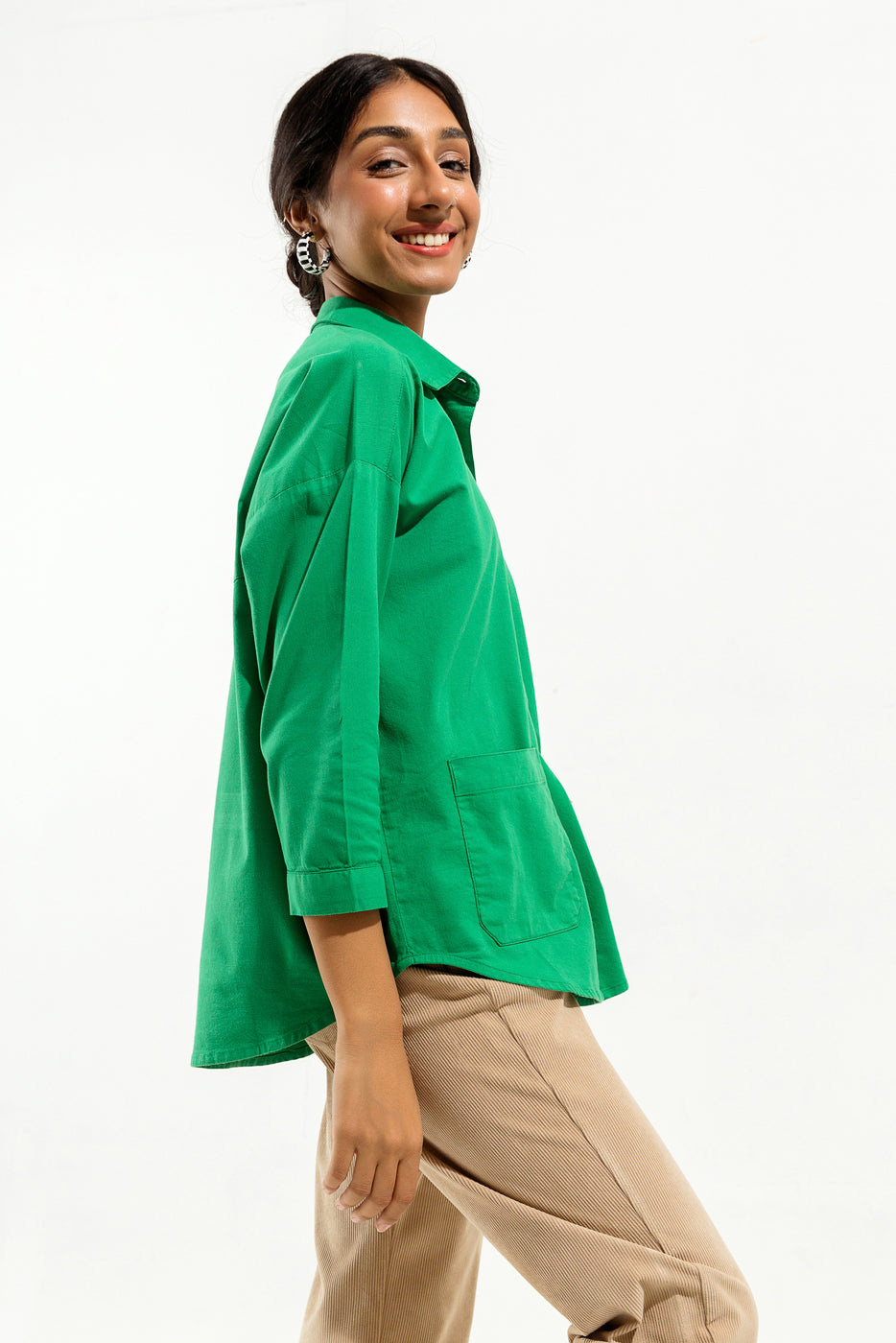 Green Denim Button Down Shirt