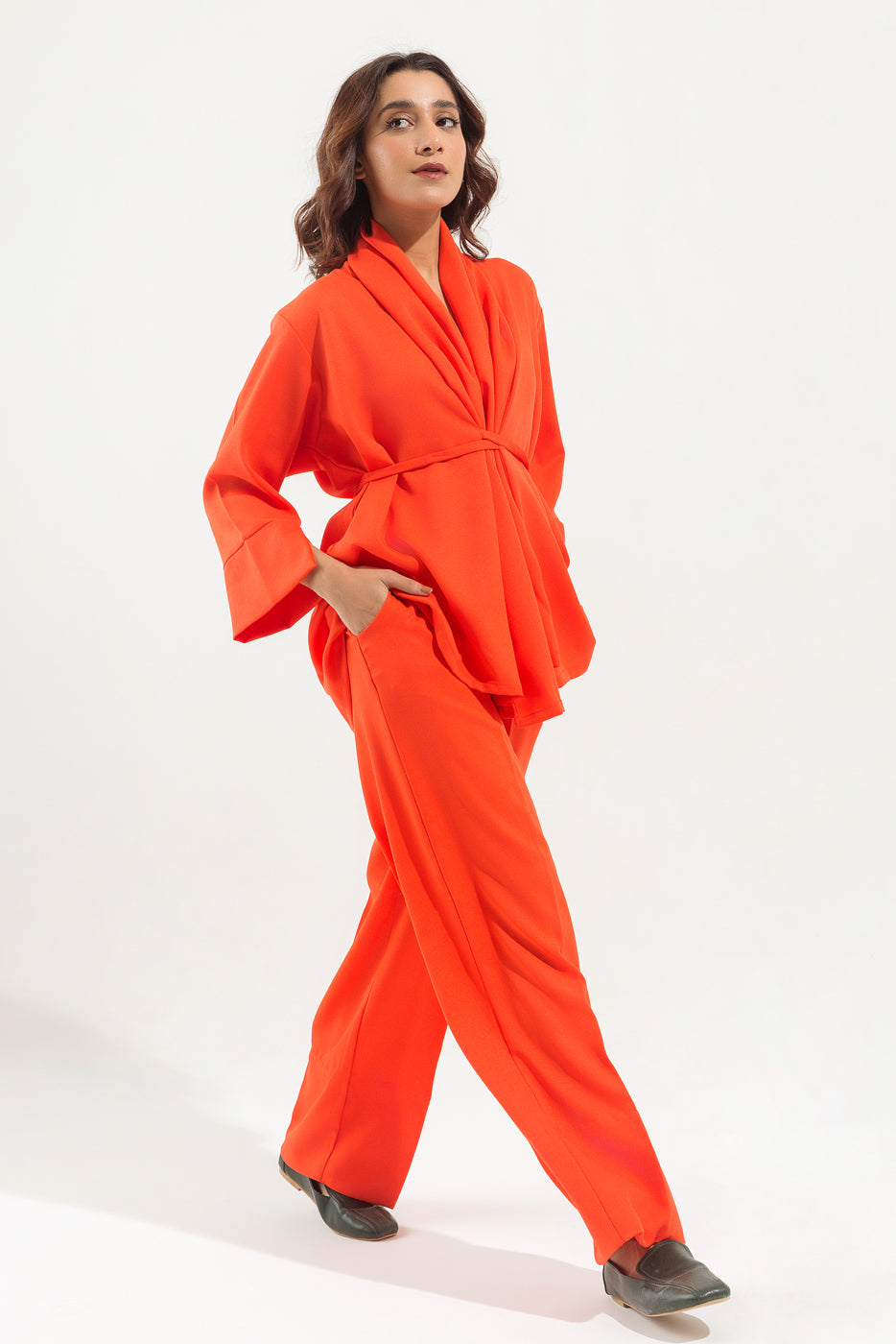 Orange Shawl Collar Co-Ord Set