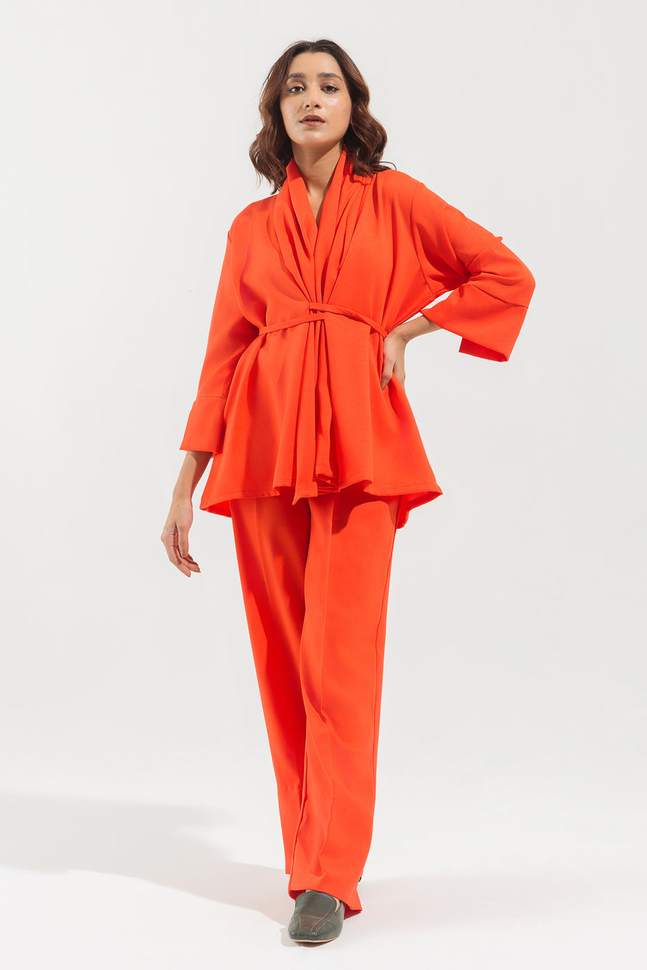 Orange Shawl Collar Co-Ord Set