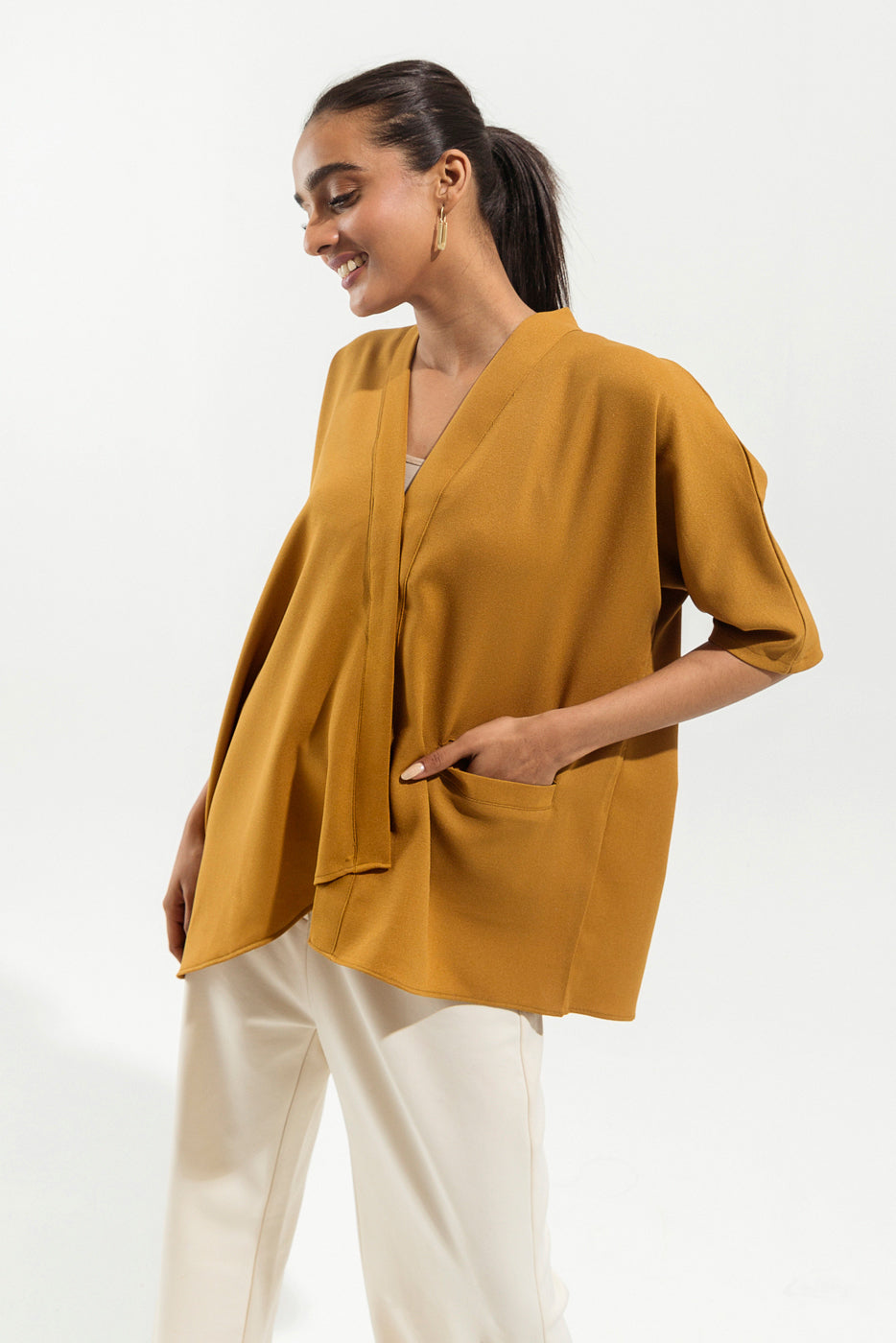 Mustard Diagonal Hi-Low Top