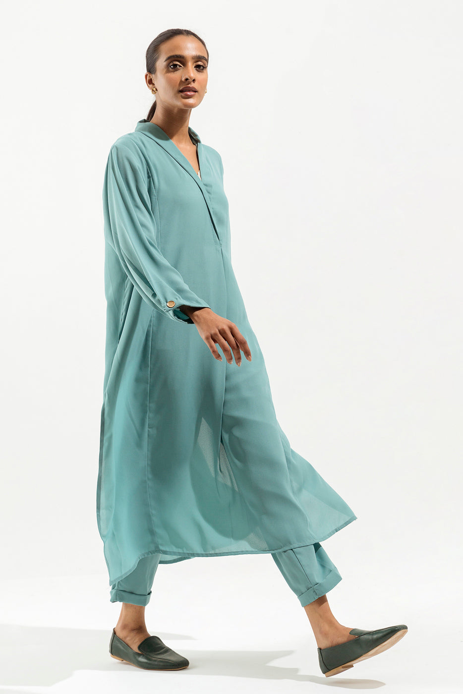 Sea Green Shawl Collar Co-Ord Set