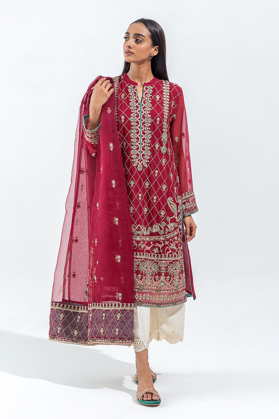 Embroidered Chiffon Shirt (Luxury Pret)