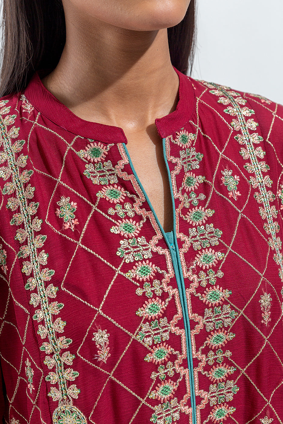 Embroidered Chiffon Shirt (Luxury Pret)