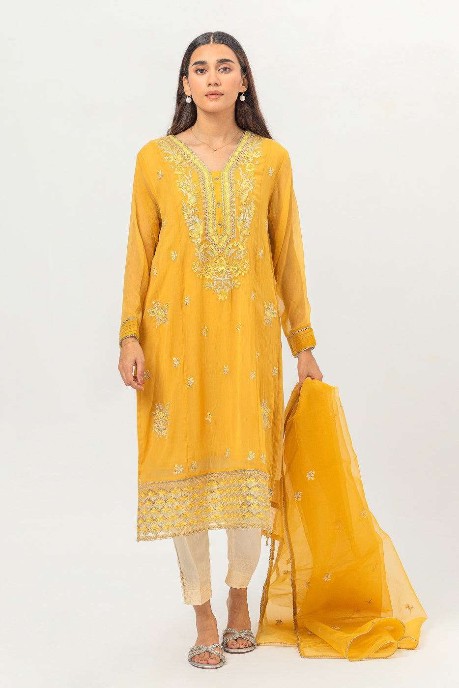 Embroidered Chiffon Shirt (Luxury Pret)