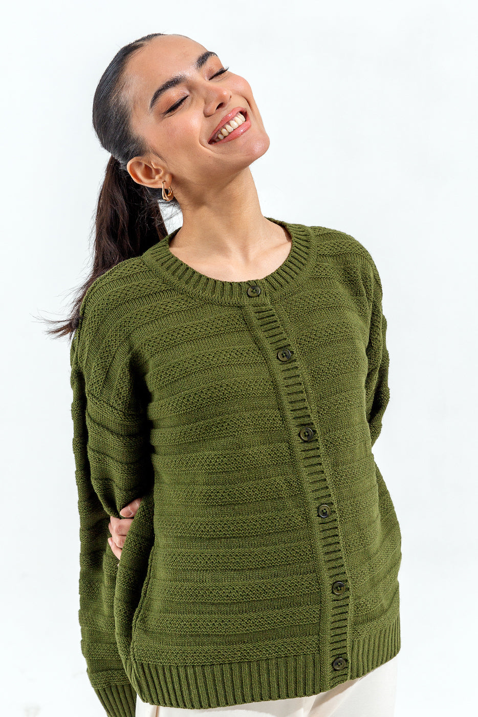 Knitted Crew Neck Cardigan