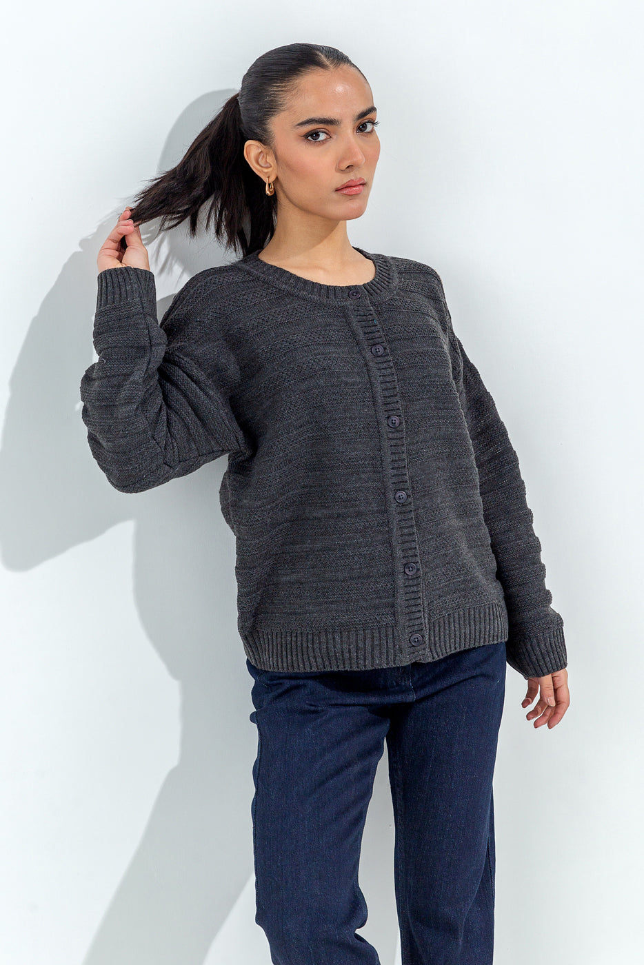 Knitted Crew Neck Cardigan