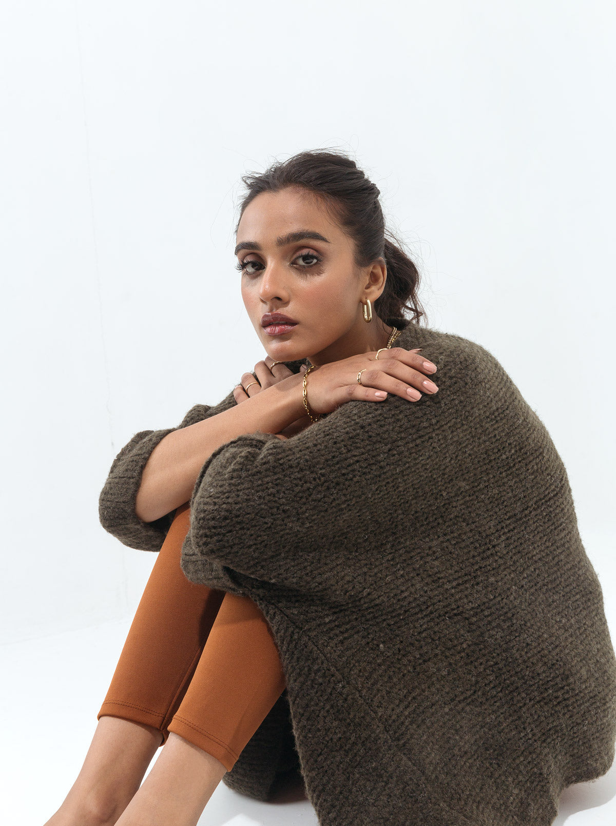 Dark Olive Boxy Textured Knit Shrug