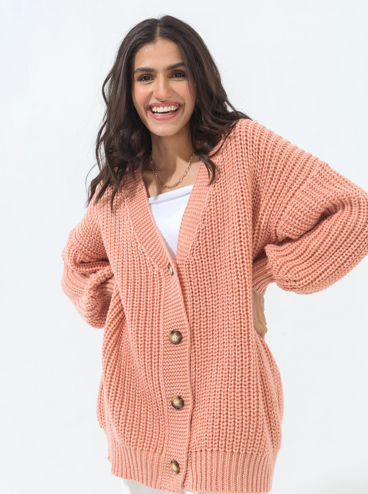 Blush Pink Oversized V-Neck Cardigan