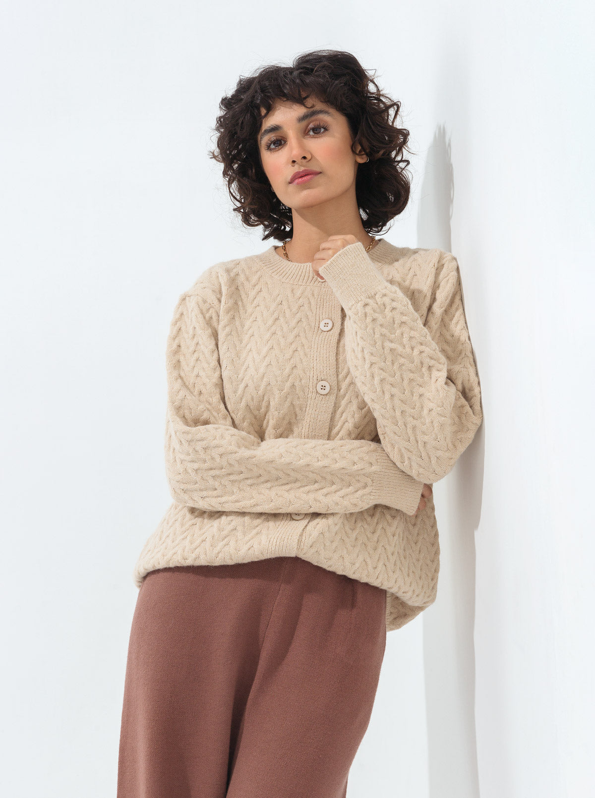 Cream Zig Zag Knit Cardigan