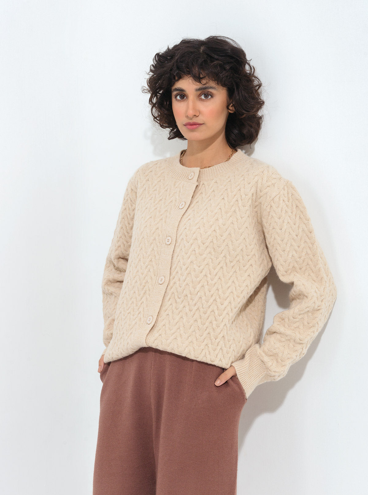 Cream Zig Zag Knit Cardigan