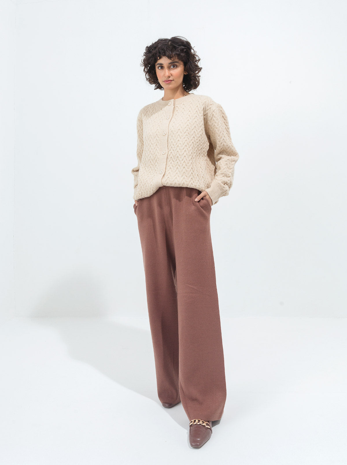 Cream Zig Zag Knit Cardigan