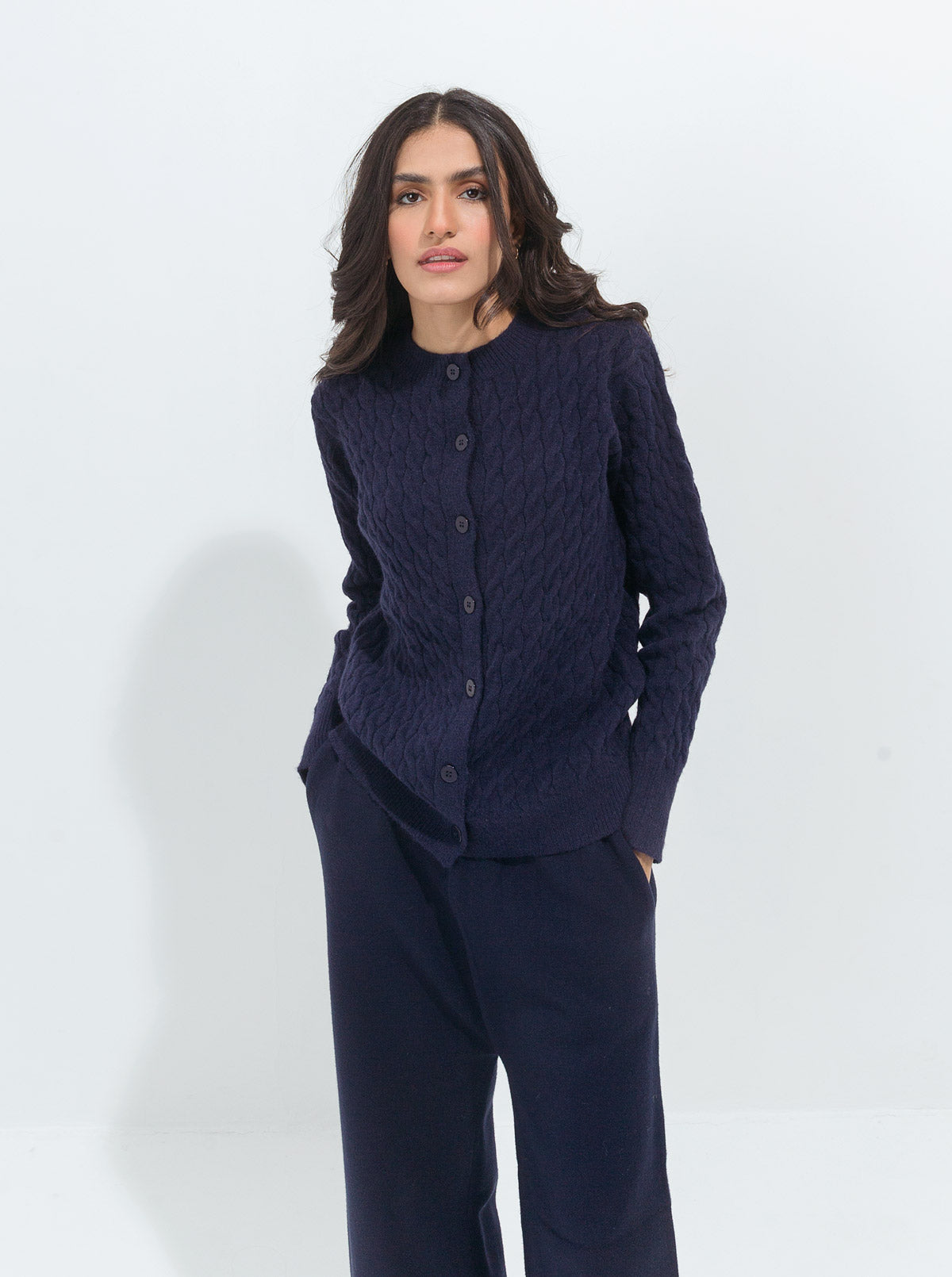 Navy Blue Cable Knit Cardigan