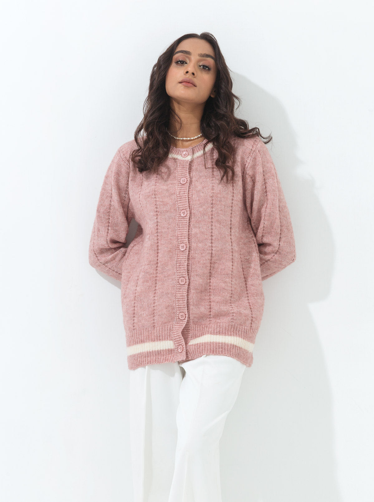 Tea Pink Heather Striped Cardigan