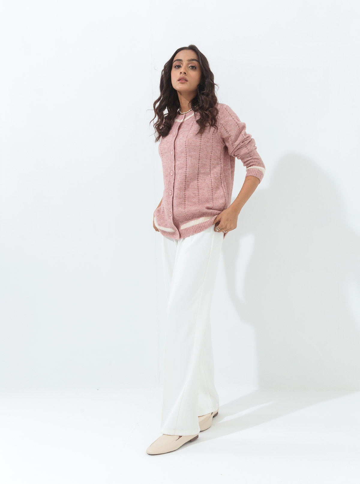 Tea Pink Heather Striped Cardigan