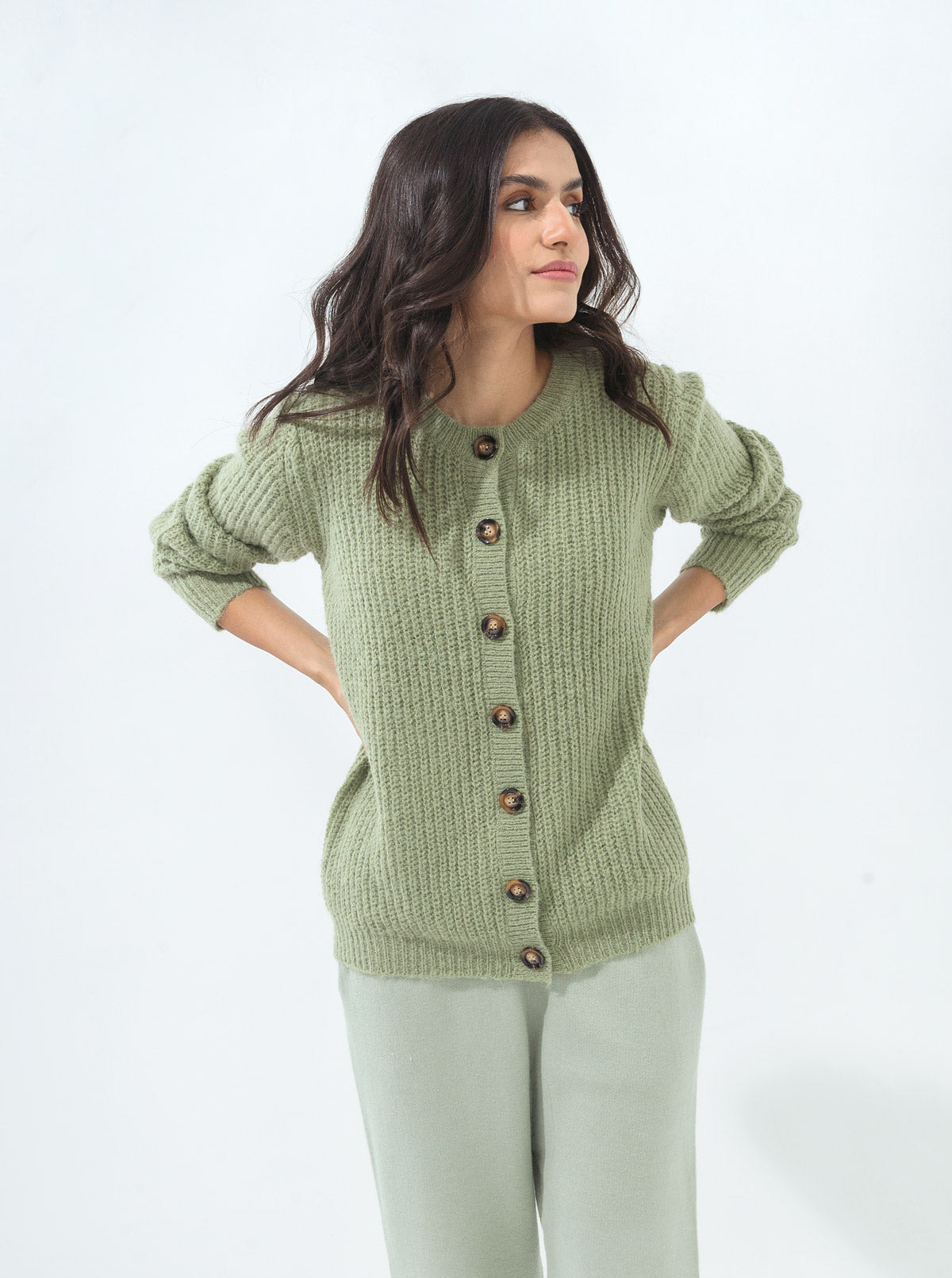 Light Green Textured Cardigan