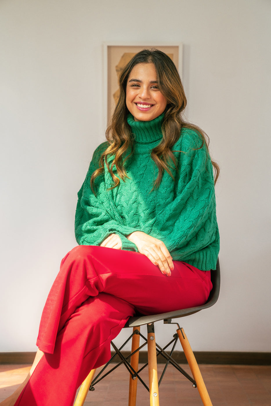 Turquoise Turtleneck Chunky Knit Pullover
