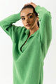 Bright Green Collared Long Sweater Dress