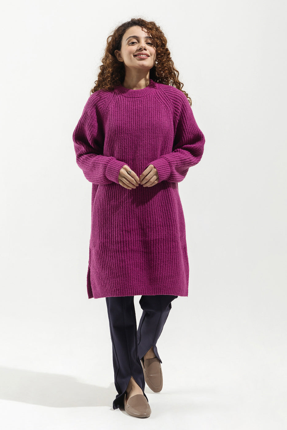 PLUM RIB-KNIT PULLOVER