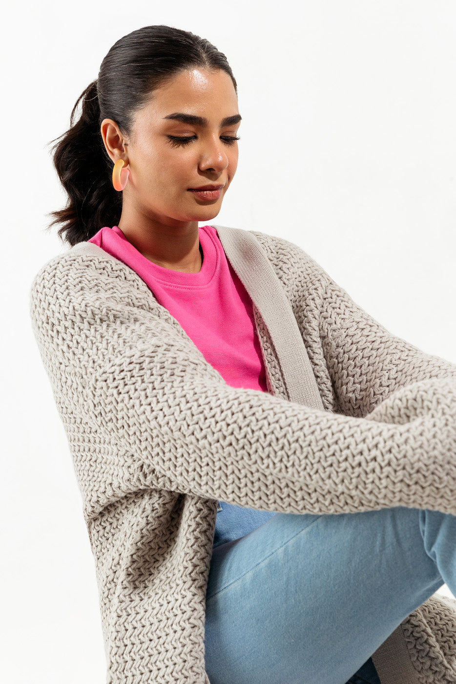 Gray Open Waffle Knit Shrug