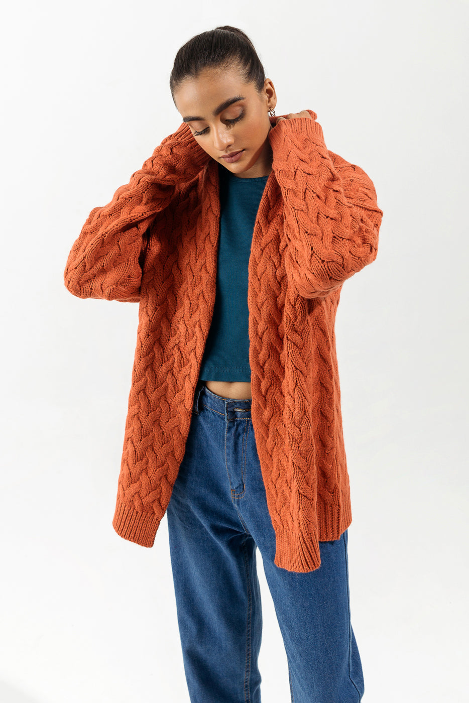 Coral Chunky Knit Shrug