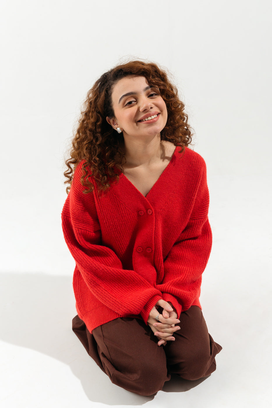 Rust Ribbed Knit Cardigan