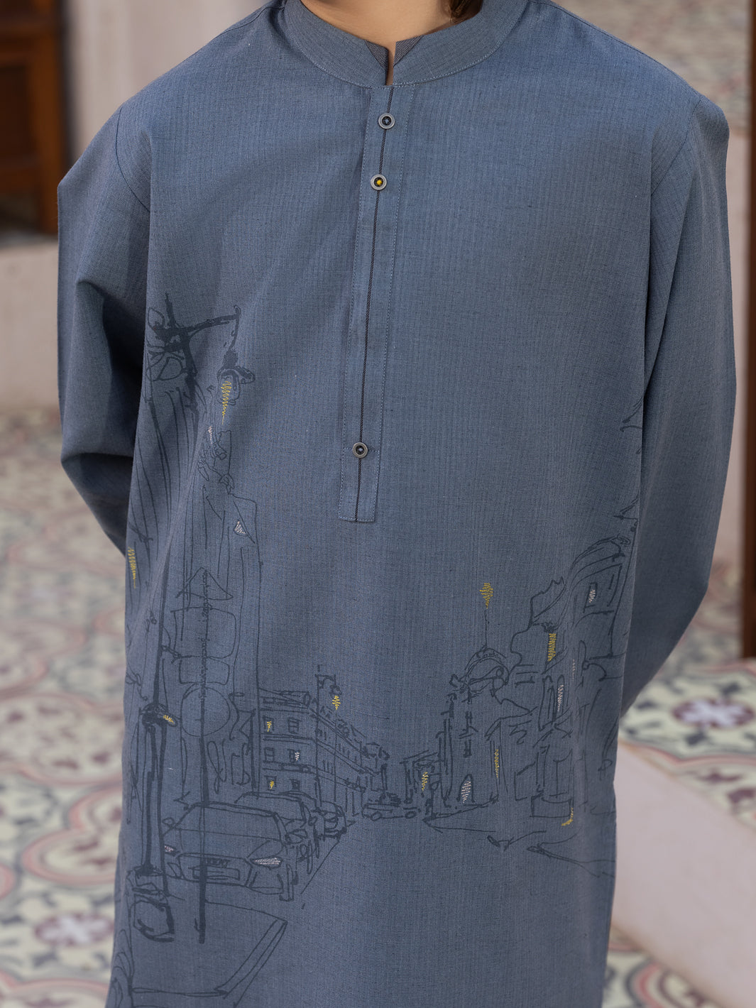 Grey Blended Kurta - ALBY-K-007