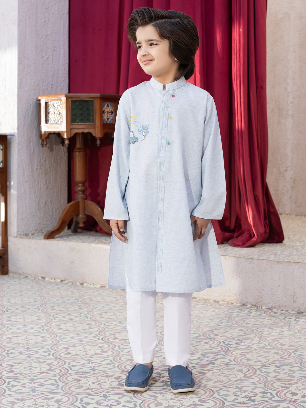 Light Blue Blended Kurta - ALBY-K-008