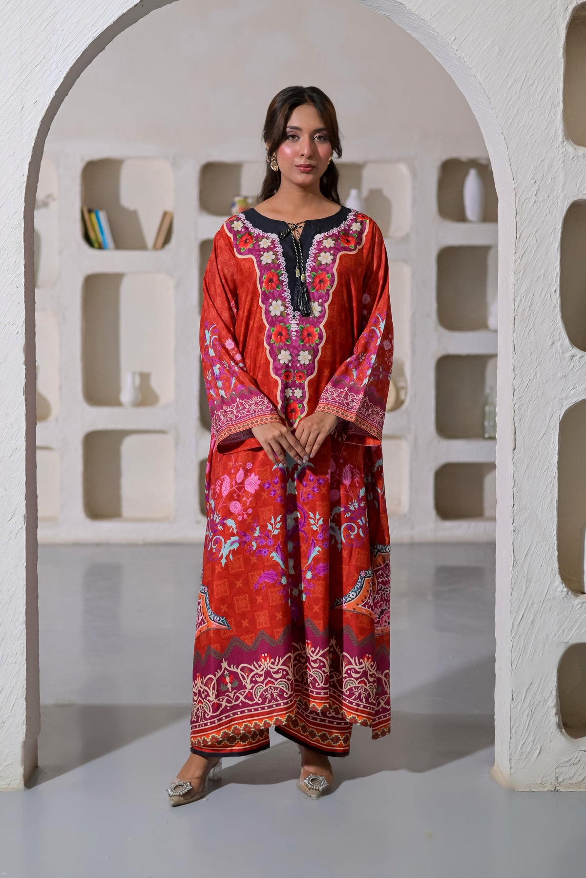 Poshkari Luxury Blended Raw Silk Embroidered 2Pc Stitched Kaftan Suit PA-0069