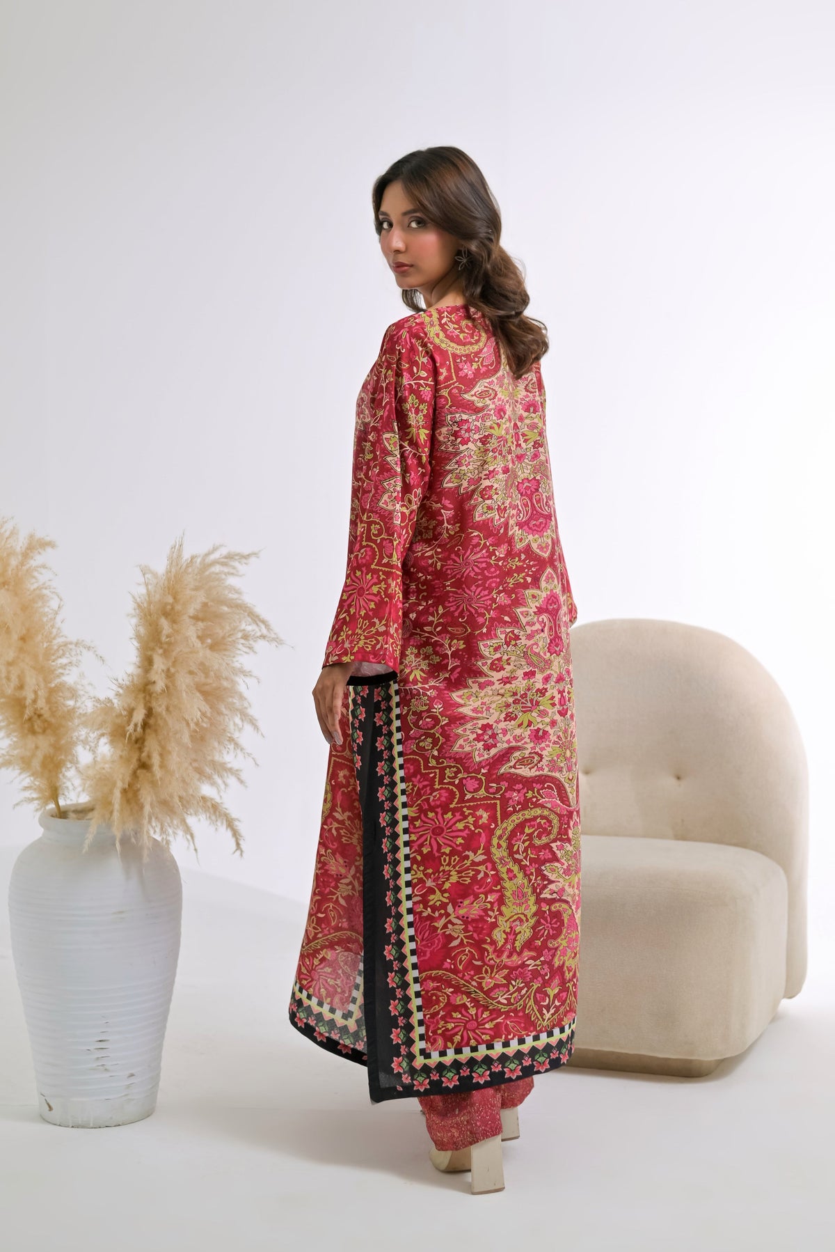 Poshkari Luxury Blended Raw Silk Embroidered 2Pc Stitched Kaftan Suit PA - 0071