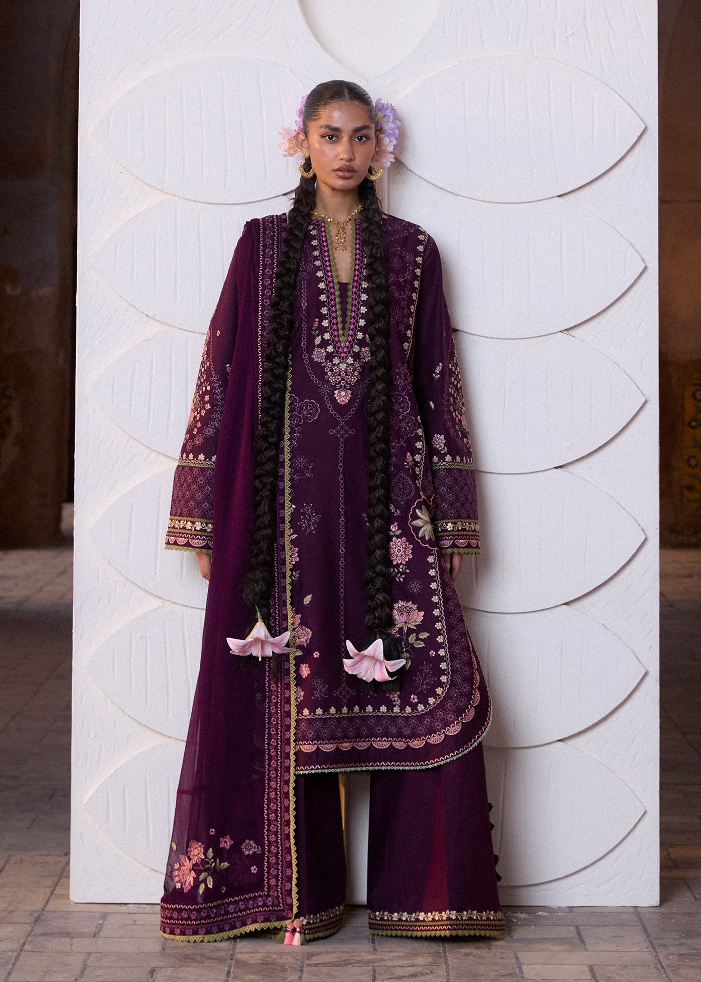 Plain Chiffon Dupatta with Trimmings