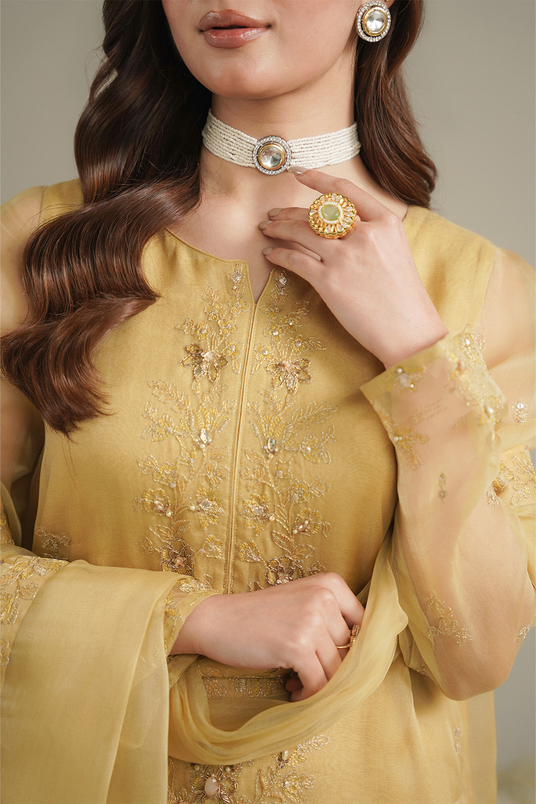 3 Piece Organza Embroidered Unstitched Suit (UF0042)