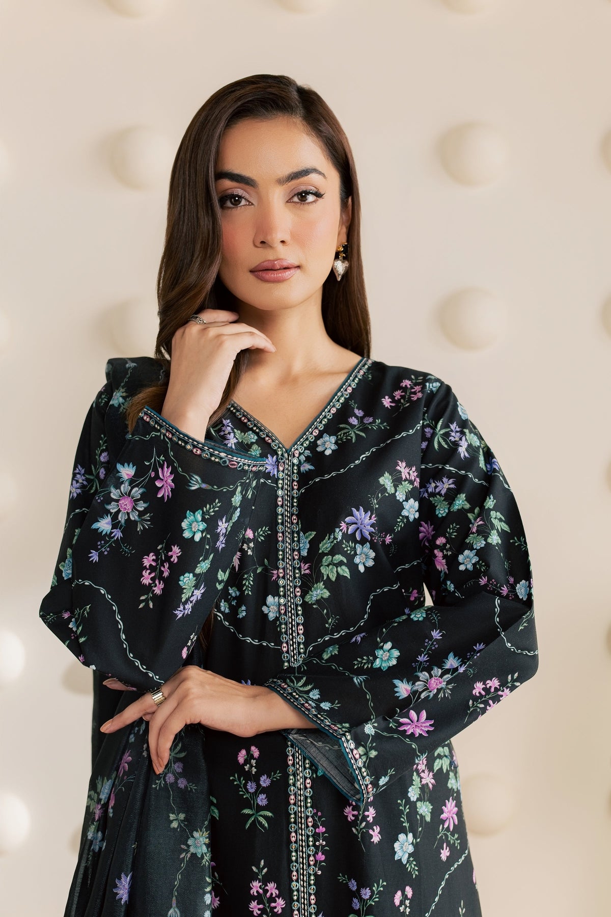 Black Aswa 3Pc - Printed Cambric Pret