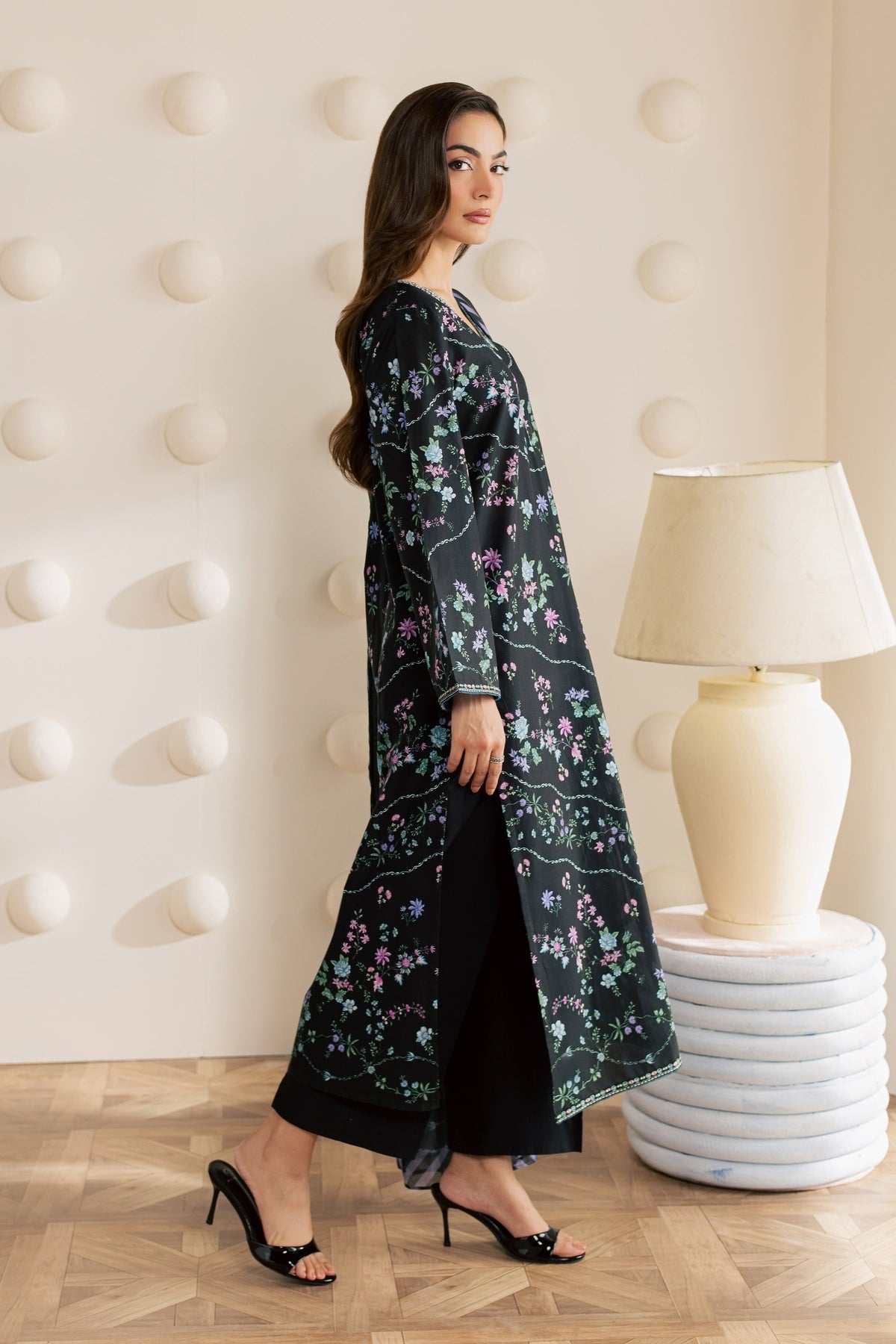 Black Aswa 3Pc - Printed Cambric Pret