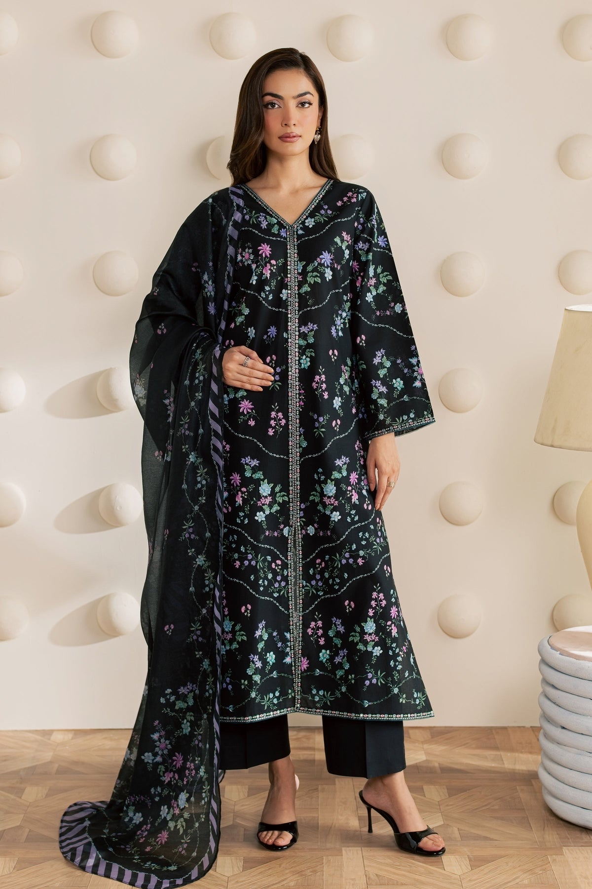 Black Aswa 3Pc - Printed Cambric Pret