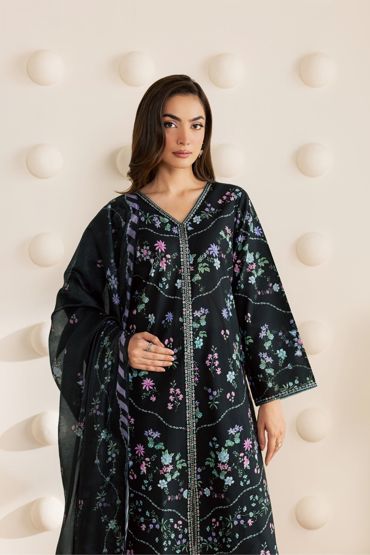 Black Aswa 3Pc - Printed Cambric Pret