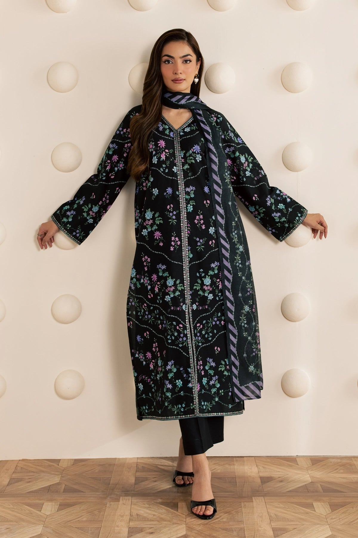 Black Aswa 3Pc - Printed Cambric Pret