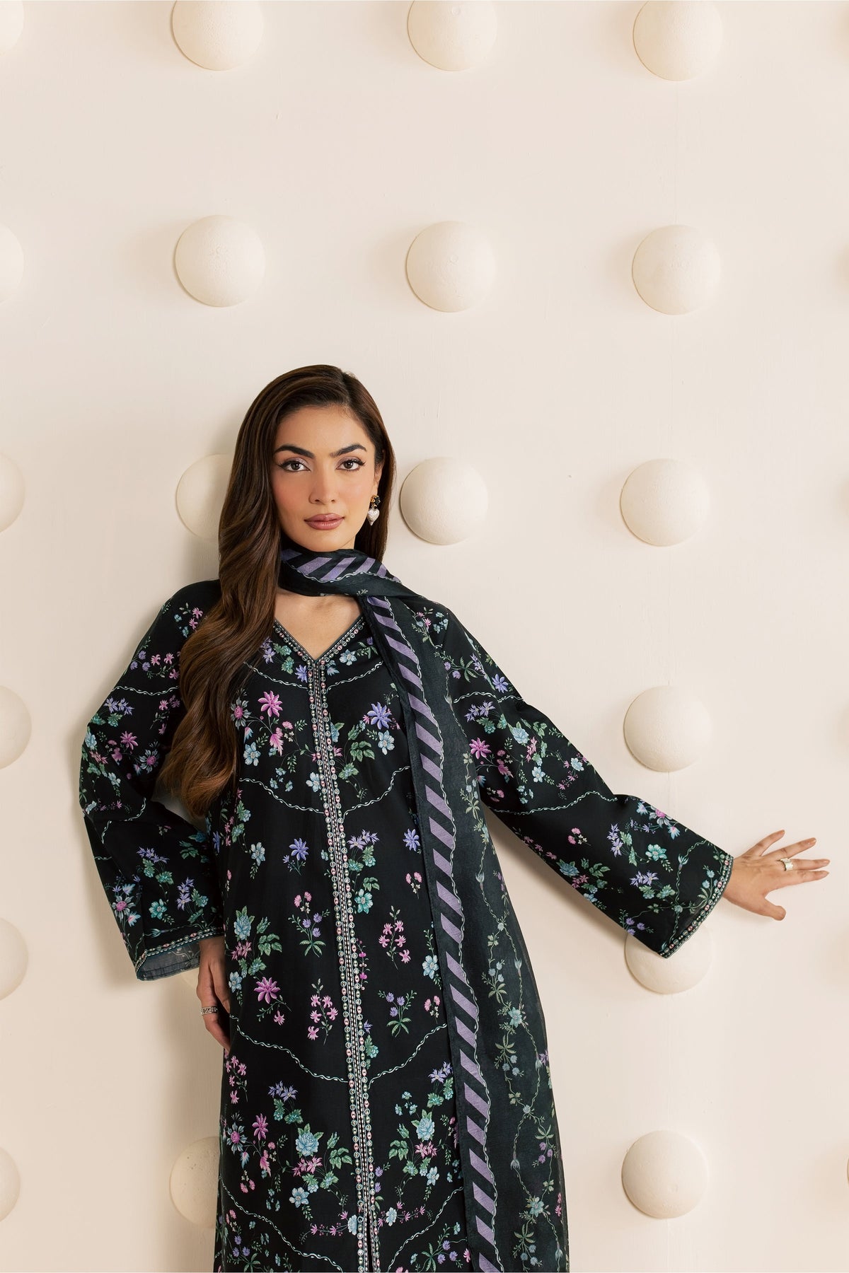 Black Aswa 3Pc - Printed Cambric Pret
