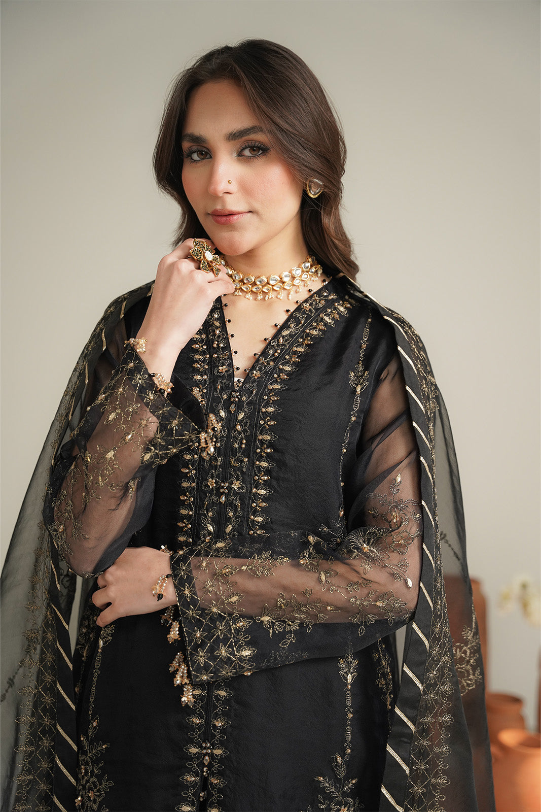3 Piece Organza Embroidered Unstitched Suit (UF0029)