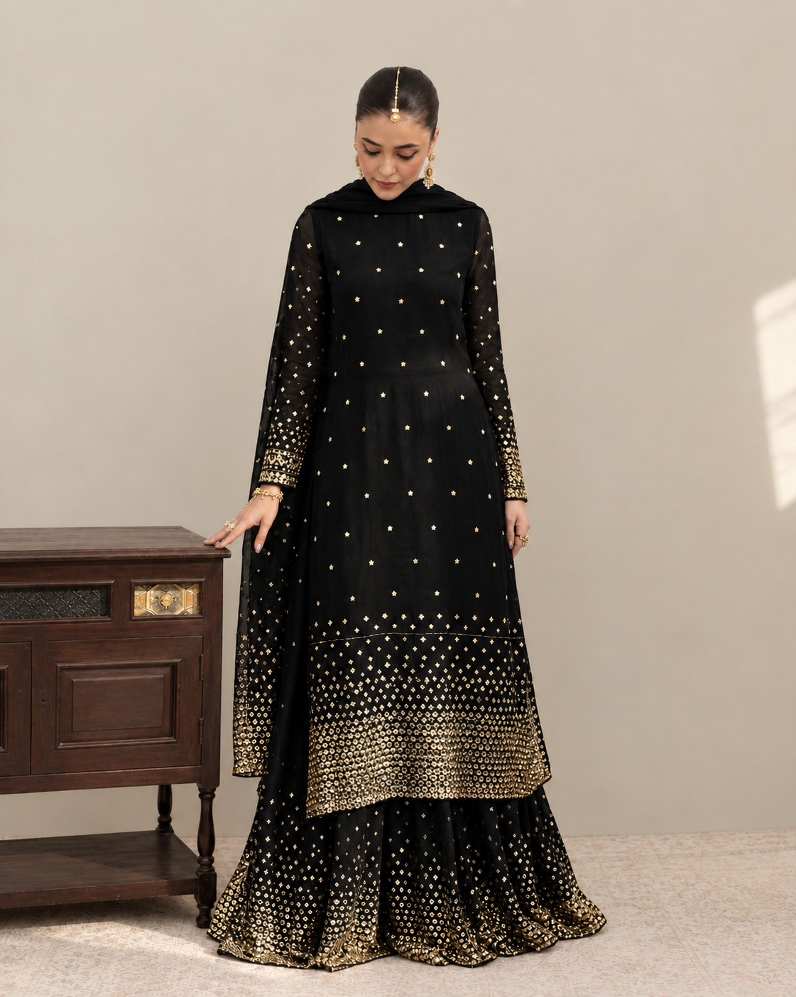 BLACK AFSANA   3-Piece Suit For Women