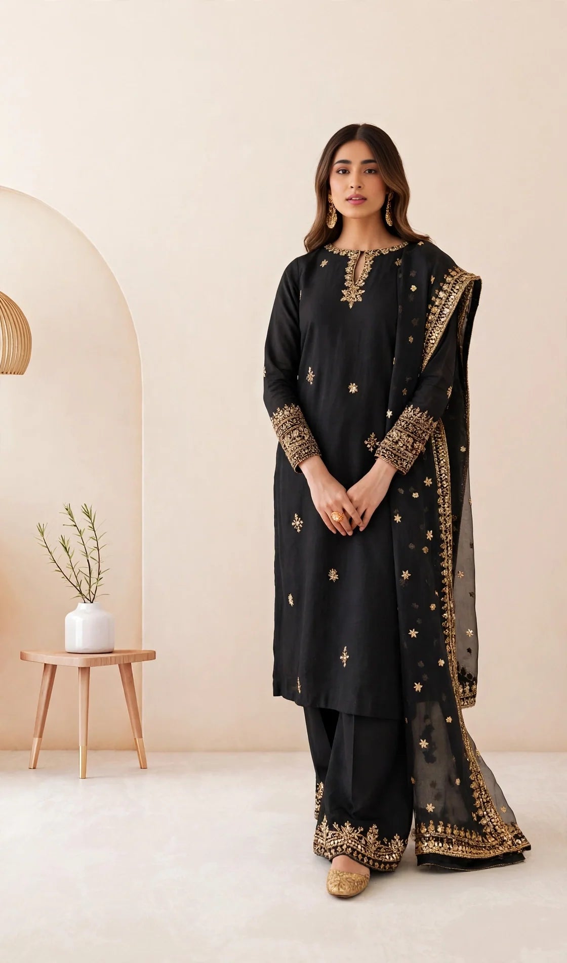 Black Zareen 3 Piece Dress | Embroidered Lawn Suit