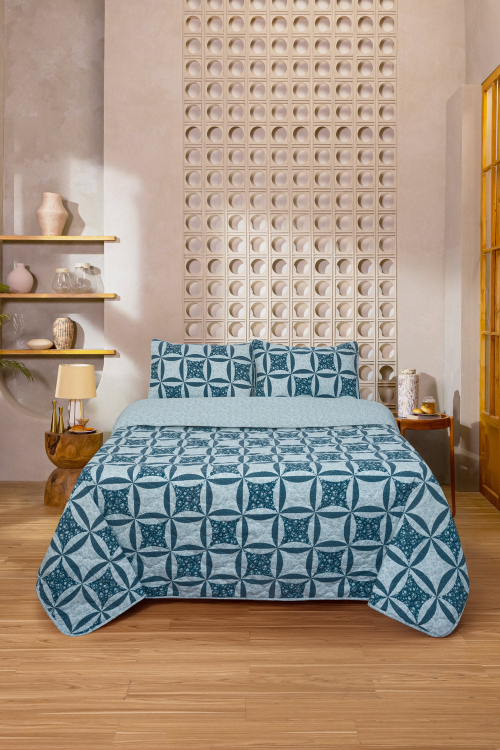 Blue Patch Bed Throw