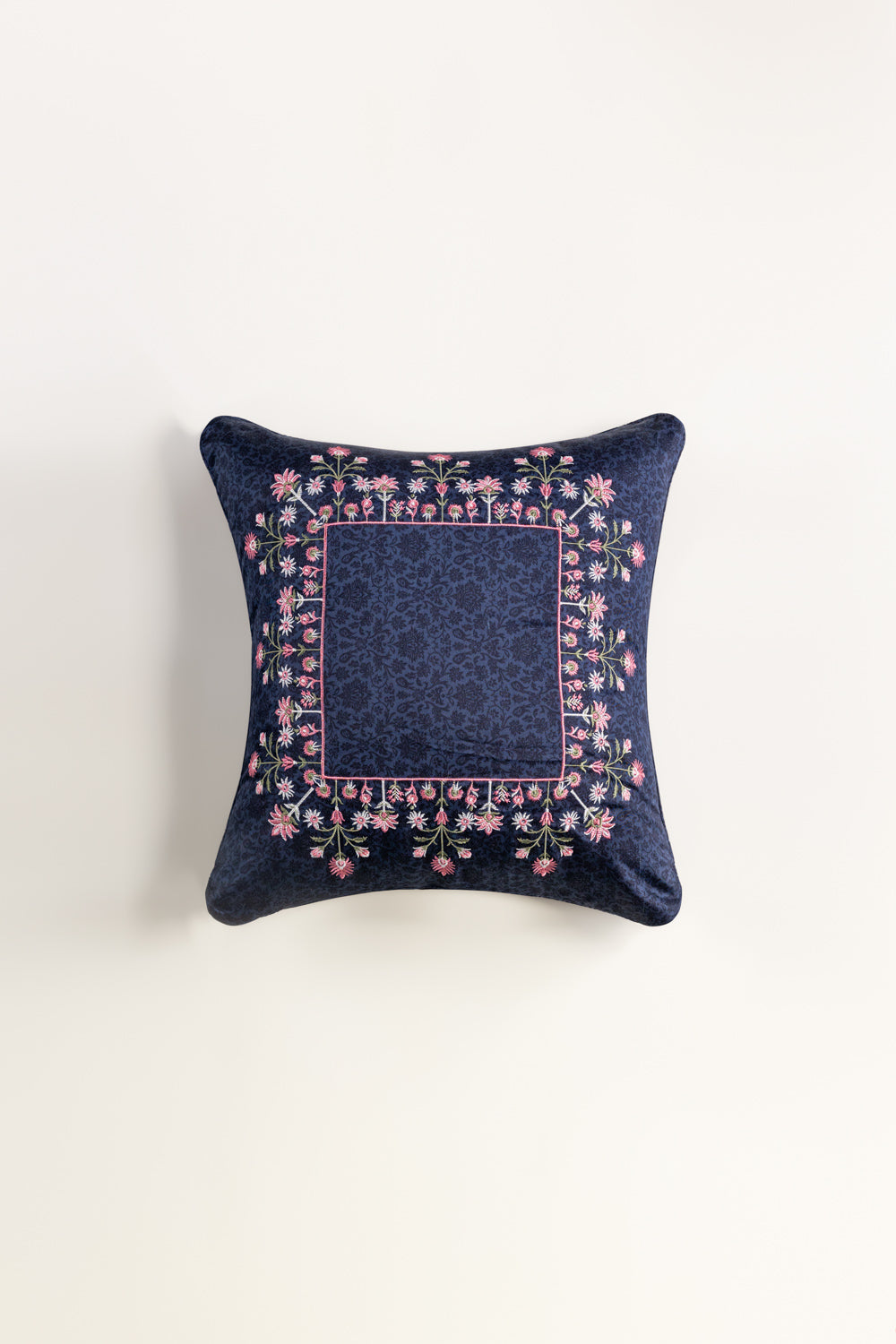 Blue Jewel Embroidered Square Cushion Cover