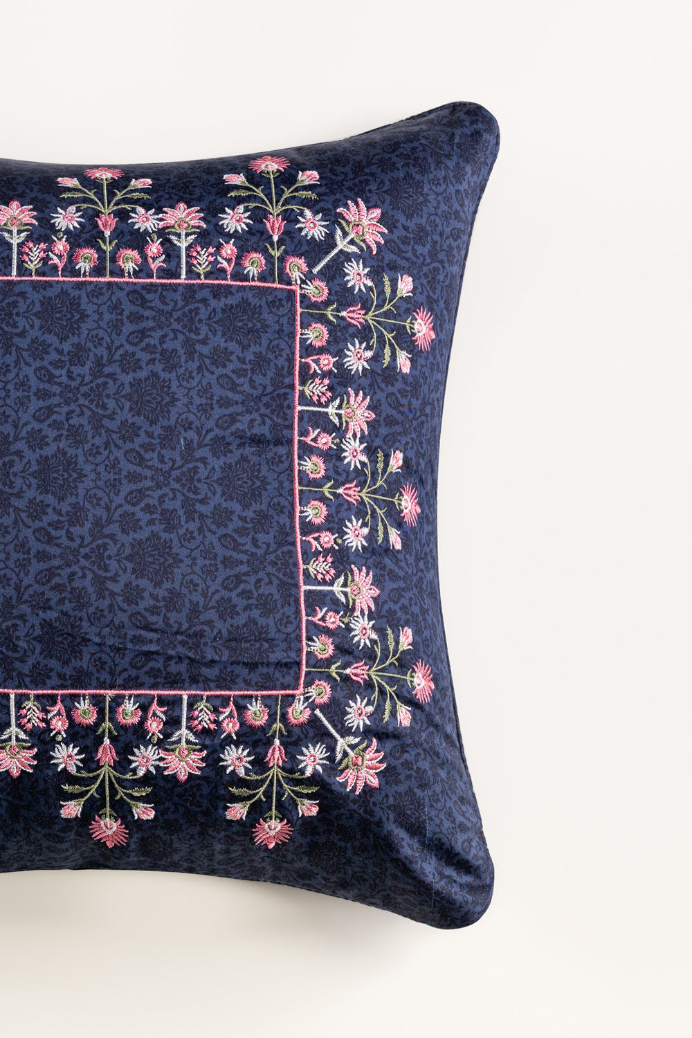 Blue Jewel Embroidered Square Cushion Cover