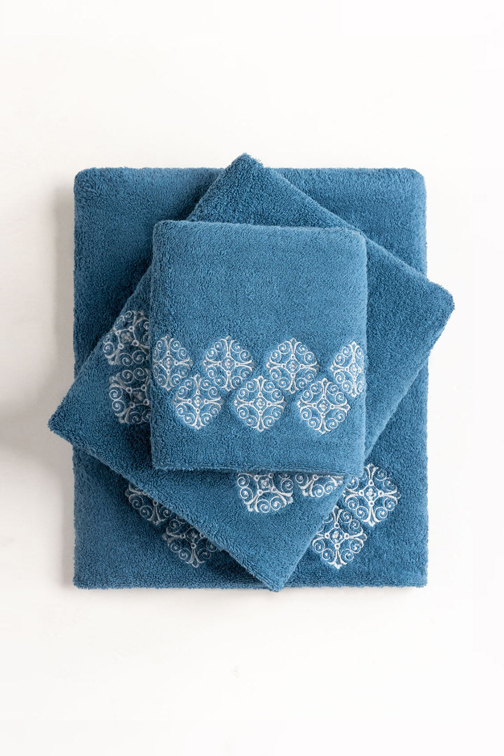 Blue Steel 3 Piece Embroidered Towel Set