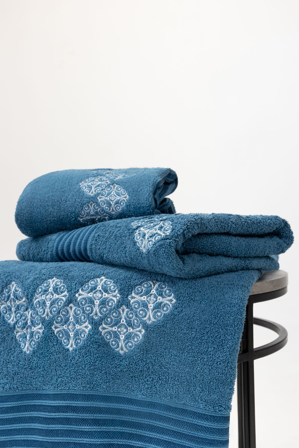 Blue Steel 3 Piece Embroidered Towel Set