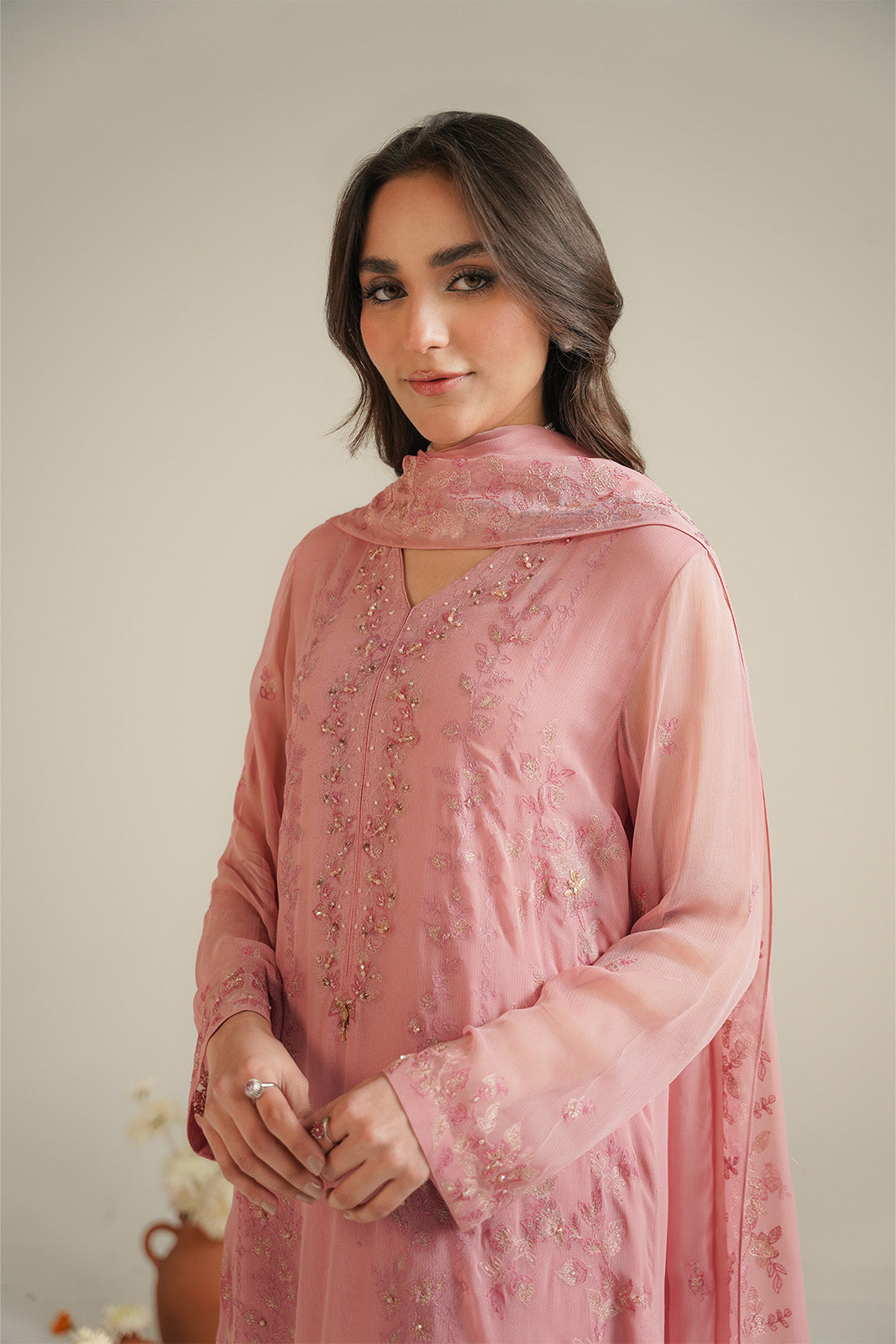 3 Piece Chiffon Embroidered Unstitched Suit (UF0040)