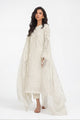 3 Piece Foam Printed Paper Cotton Suit with Inner and Embroidered Organza Details and Burnout Printed Poly Silk Dupatta