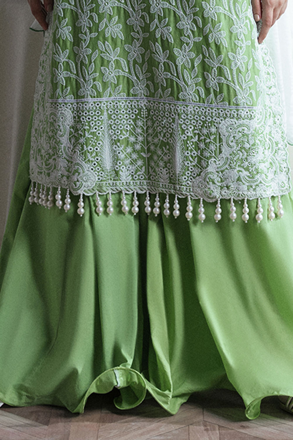 3 Piece Embroidered Lawn Suit With Neckline, Bunches And Silk Dupatta