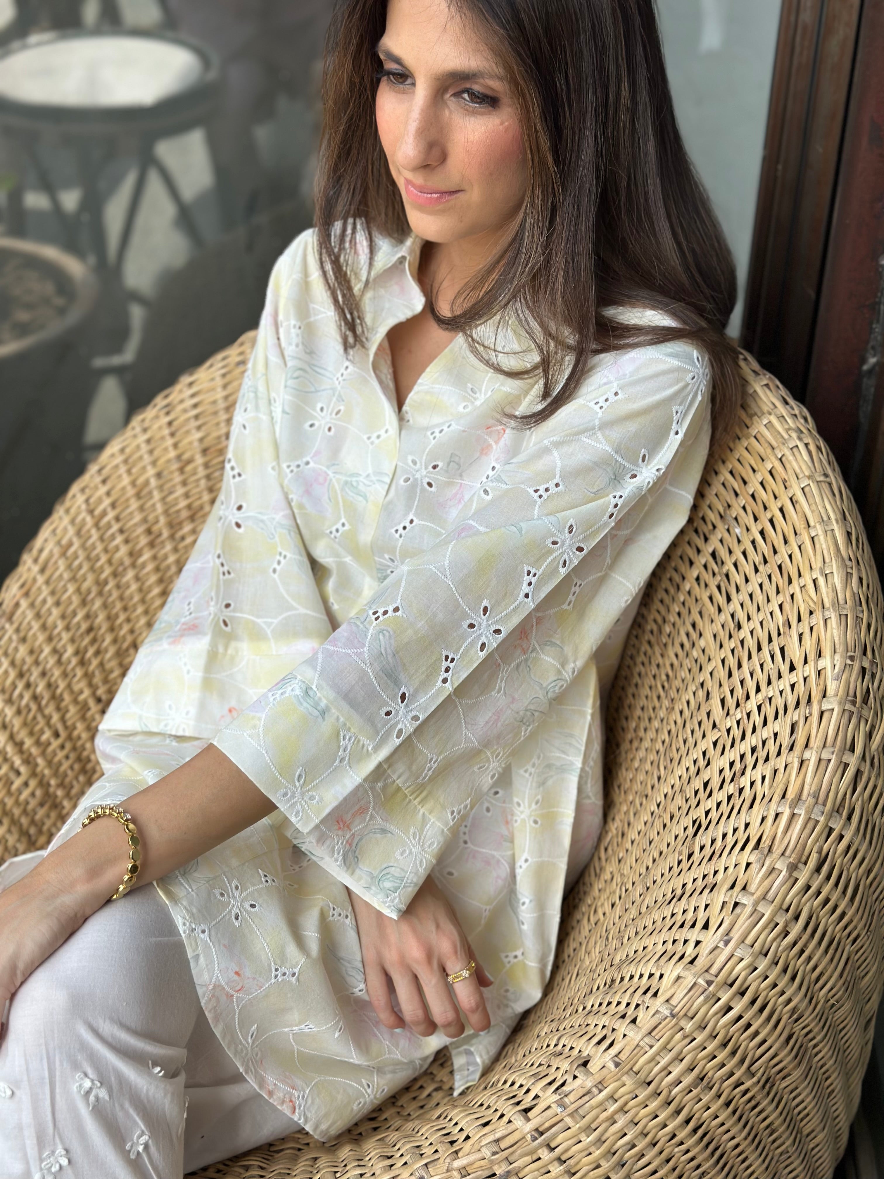 Yellow Lawn Toby Tunic with Tulip Shalwar