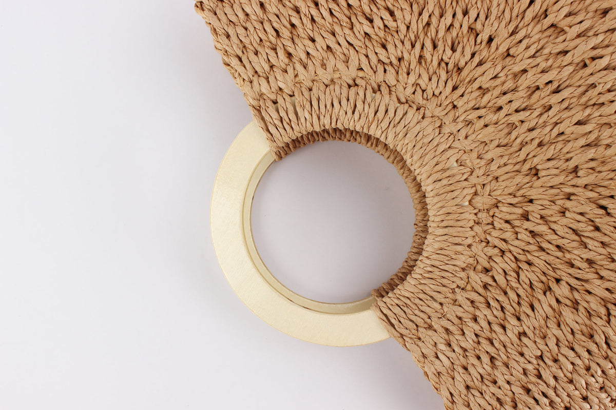 Derya Raffia Structured Bag with Wooden Handle